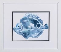 14" x 16" Blue Dot Fish in White Frame Under Glass