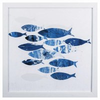 27" Square Blue Fish 2 in White Frame Under Glass