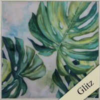 16" Square Monstera Leaf Facing Up Giclee Print in White Frame