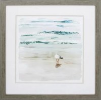 27" Square Bird With Small Shadow in Gray Frame Under Glass