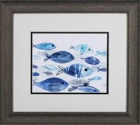 16" x 18" Light Blue Fish in the Center in Gray Frame Under Glass