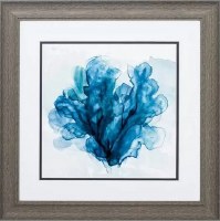 19" Square Thick Blue Coral in Gray Frame Under Glass