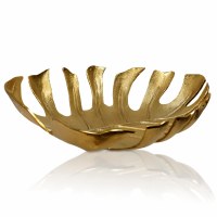 21" Gold Metal Tropical Leaf Bowl