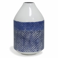 14" White and Blue Checkered Metal Vase