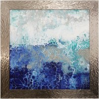 42" Square Blue and White Dappled Light Gel Textured Framed Art Print