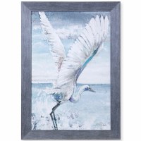 42" x 30" Great Egret Flying Gel Textured Framed Art Print