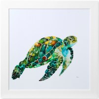 36" Square Green Sea Turtle Drift Gel Textured Framed Art Print