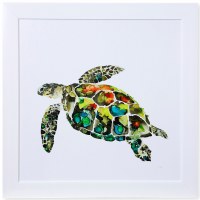 36" Square Green Sea Turtle Riding the EAC Gel Textured Framed Art Print