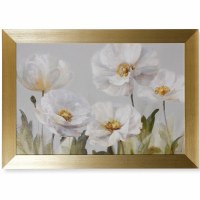 30" x 42" White Flowers Gel Textured Gold Framed Art Print