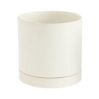 7" Round Matte White Ceramic Pot With Saucer