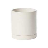 4" Round Matte White Ceramic Pot With Saucer