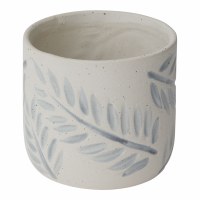 5" Round White Ceramic Blue Frond Pot