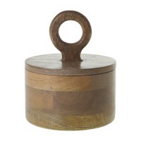 8" Mango Wood Canister With Ring Holder Top