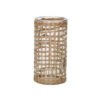 8" Rattan Grid Wrapped Glass Vase