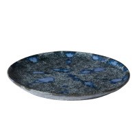 16" Round Blue Ceramic Platter With Reactive Glaze