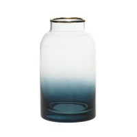 6" Clear and Blue With Gold Rim Blown Glass Vase