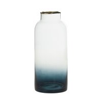 8" Clear and Blue With Gold Rim Blown Glass Vase