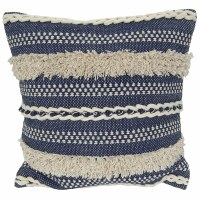 20" Sq Blue and Natural Stripe Decorative Pillow