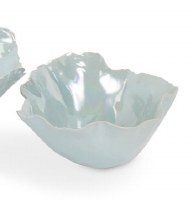 6" Round Aqua Ceramic Ruffle Edge Bowl