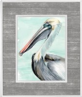 24" x 20" Gray Pelican on Turquoise Art Print With Gray Shiplap Frame