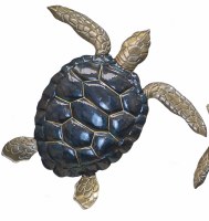 30" Dark Blue and Gold Metal Sea Turtle Coastal Wall Art Plaque