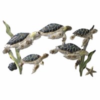 20" x 36 Dark Blue and Beige Five Turtles Group Swim Coastal Metal Wall Art Plaque