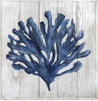 16" Square Thick Round Blue Coral Painted on Wood Wall Art
