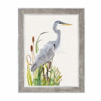 48" x 38" Gray Heron in Cattails Print With White and Gray Wood Frame