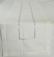 72" Silver Stitch on White Table Runner