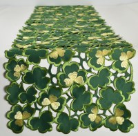 72" Green Shamrock St.Patrick's Day Cutwork Table Runner