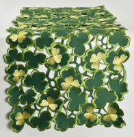 36" Green Shamrock St.Patrick's Day Cutwork Table Runner