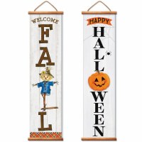 44" x 11" Fall Scarecrow Reversible Banner Fall and Thanksgiving Decoration