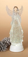 13" White Glitter LED Water Globe Angel With Star Lantern With Timer