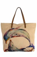 20" Dolphin Canvas and Leather Tote