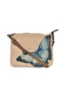 10" Blue Morphal Butterfly Canvas and Leather Sling Purse