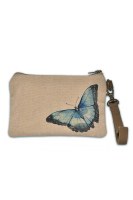 5" Blue Morphal Butterfly Canvas and Leather Wristlet
