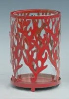 8" Red Coral Design Metal Candleholder