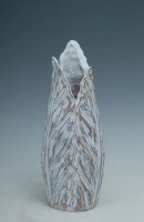 15" Distressed White and Brown Three Leaf Resin Vase