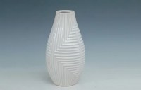 13" White Ceramic Lines Vase