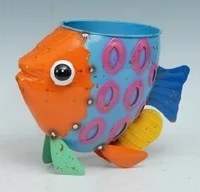 10" Metal Orange Face Fish Pot