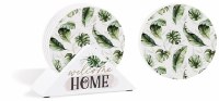 Set of Four Welcome Home Palm Fronds Coasters With Stand