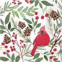 Cardinal and Berries Beverage Napkin