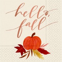 5" Square Hello Fall Calligraphy Beverage Napkin Fall and Thanksgiving