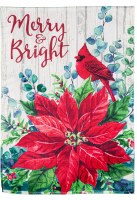 18" x 13" Mini Merry & Bright Cardinal Poinsettia Strie Garden Flag