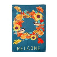 18" x 12" Mini Chickadee Welcome Fall Wreath Flag