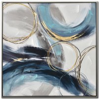 32" Square Blue Swirls 1 Canvas in Silver Frame