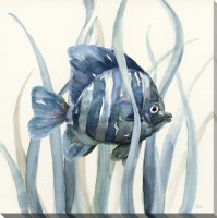 16" Sq Blue Fish Swimming in Seagrass