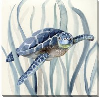 16" Sq Blue Sea Turtle Swimming in Seagrass