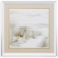 35" Square Gray and Gold Missing Summer Framed Art Print Under Glass