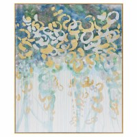 61" x 51" Multicolor Swirls on Blue and Green Oil Painting Canvas Wall Art in Gold Frame